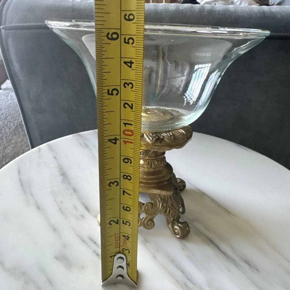 Vintage Glass Bowl ~ Brass Pedestal ~ Decorative Compote Bowl ~ Candy Dish
